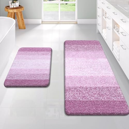 OLANLY Micorfiber Bathroom Rug Set 2 Piece, Soft Bath Mats, Pinkish-Purple by OLANLY