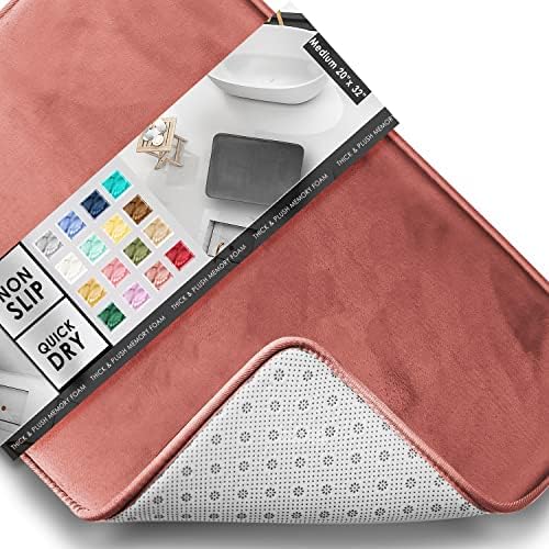 Clara Clark Bathroom Rugs, Velvet Memory Foam Bath Mat, Non-Slip, Machine Washable Bath Rugs - Dries Quickly, Ultra Soft Plush Bath Mats for Bathroom, 20 x 32, Misty Rose by ClaraClark