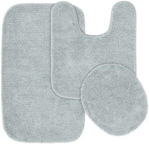 Garland Rug Traditional Nylon Washable Platinum Gray 3 Piece Set - Lid, Contour, Bath Rug - Soft, Absorbent, and Stylish for Your Bathroom by Garland+Rug