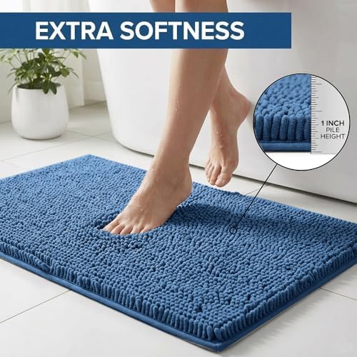 Bathroom Rugs Sets 2 Piece,Super Absorbent Chenille Bath Mats and U-Shaped Toilet Rug,Strong PVC Non Slip Backing,Microfiber Washable Dry Quickly Bath Mats for Bathroom(20"x32"+20"x20"U, Medium Blue) - Image 3