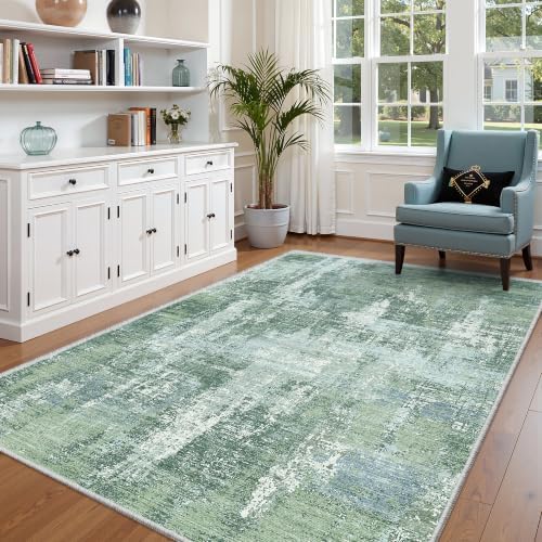 Valenrug 5x8 Area Rug, Abstract Washable Rugs for Living Room, Sage Green - Image 4