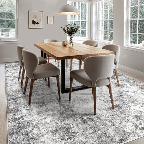 UERMEI 7x9 Area Rug Living Room Rugs - Washable Neutral Modern Abstract Soft Thin Large Rug Indoor Floor No Slip Rug Carpet for Bedroom Under Dining Table Home Office Decor - Grey - Image 5