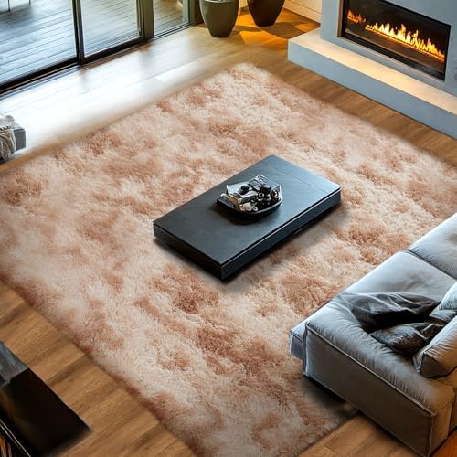 Topmaxcs 10x12 Tie-Dyed Beige Living Room Rug - Shag Modern Luxury - Image 2