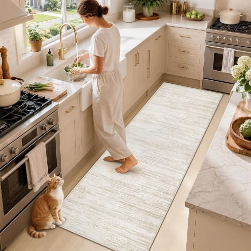 Runner Rug 2x8 Area Rugs: Washable Modern Hallway Rug Non-Slip Soft Stain Resistant Printed Rugs Indoor Floor Carpet for Kitchen Entryway Bedroom Living Room Laundry Staircase Foyer(Beige, 2'x8') - Image 2