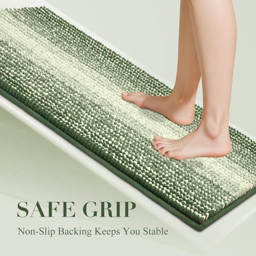 BSICPRO Large Bathroom Rugs Runner, 20x47 Chenille Bath Mats, Green - Image 4