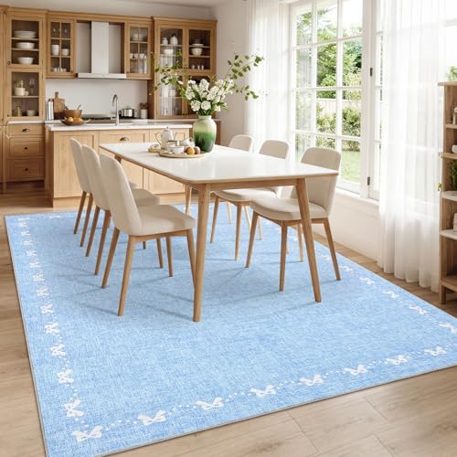 GarveeHome Washable 9x12 Area Rug for Living Room Bow Solid Blue Rug Non Slip Soft Bedroom Rugs Low Pile Foldable Large Area Rug Stain Resistant Carpet for Nursery Dining Room Classroom, Blue - Image 3