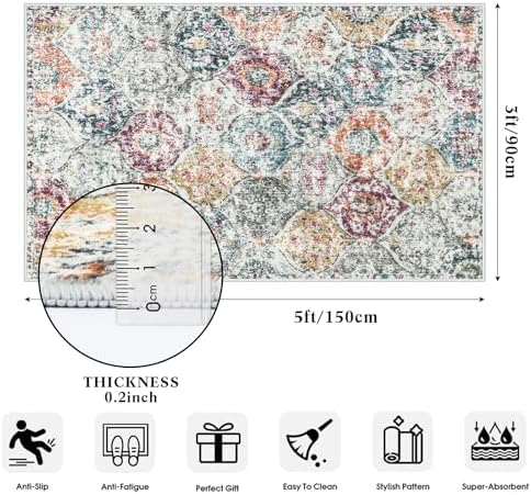 Lahome Moroccan Small Washable Area Rug, 3x5 Rug for Bedroom Living Room - Image 2