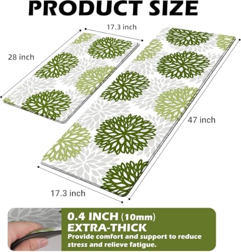 Kitchen Mats Set of 2 Cushioned Anti Fatigue Kitchen Rugs Non Slip Waterproof Kitchen Runner Memory Foam Kitchen Floor Mat Comfort Standing Mat for Sink,Office,Laundry, Green - Image 2