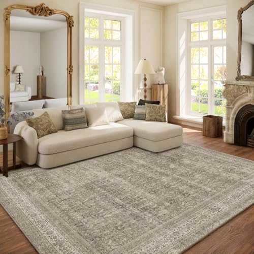 Washable Area Rugs for Living Room: 6x9 Bedroom Rug Boho Vintage Area Rug Stain Resistant Non Slip Low Pile Lightweight Soft Carpets for Dining Room Kitchen Nursery Kids Room Farmhouse by palohom