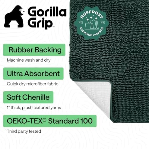 GORILLA GRIP Bath Rug Mat for Bathroom, Thick Chenille, 30x20 Hunter Green - Image 2