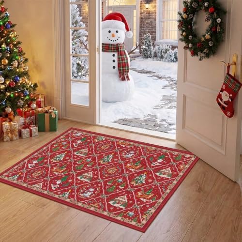 Washable Christmas Rugs 2x3，Ultra-Thin Small Entryway Rug Non-Slip Backing Kitchen Rug,Christmas Indoor Door Mat for Entrance,Throw Rug for Bedroom Holiday Decor by Unknown