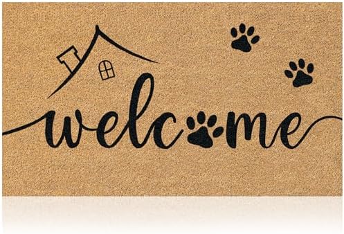 Coir Welcome Mat, Non-Slip, Welcome Paws, 17 x 29 in by AmaruDoorMats