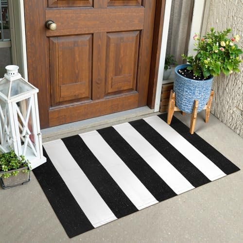 KIMODE Black and White Outdoor Rug Fall Front Door Mat Porch Rug Doormat - Image 4