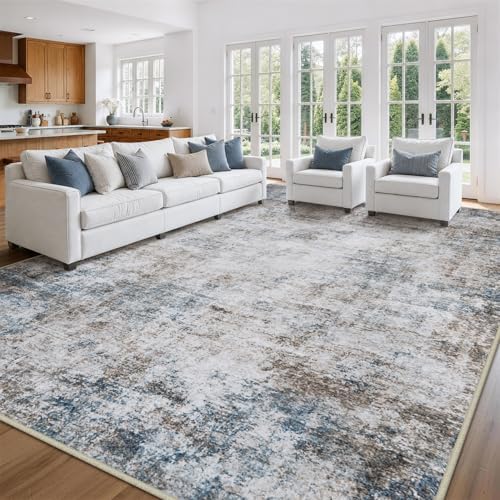 9x12 Area Rugs for Living Room Washable Bedroom Dining Room Brown Blue - Image 3
