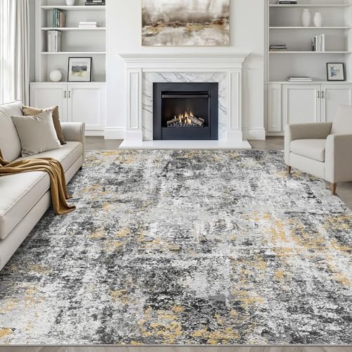 LOONGRUG 10x12 Area Rug Washable Neutral Modern Living Room Rug Black Gold by LOONGRUG