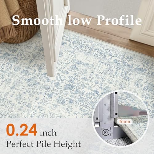 PureCozy Blue Small Area Rug 4x6 Vintage Floral - Image 3