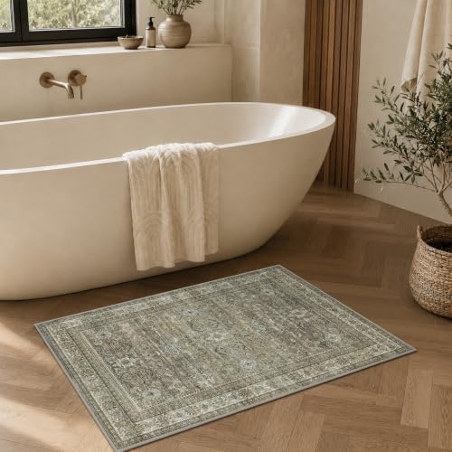 Schweek 2x3 Entryway Rugs Brown Grey Washable Vintage Area Rug Non Slip Mat - Image 3