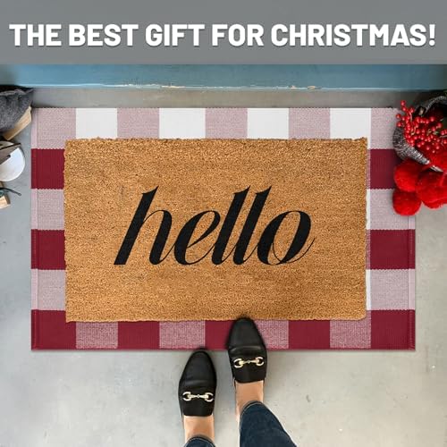 IOHOUZE Christmas Buffalo Plaid Door Mat 2x3, Washable, Red White - Image 2