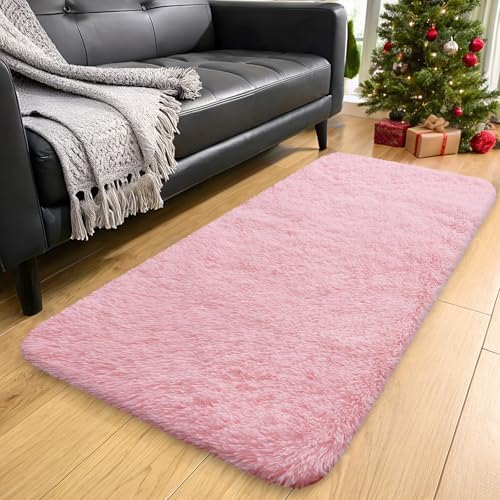 OLANLY 2x8 Machine Washable Runner Rugs for Hallway, Soft Fluffy Shaggy Bedside Rugs for Bedroom, Living Room, Indoor Floor Carpet for Kids Girls and Boys, Nursery Rooms, Home Decor Aesthetic, Pink - Image 5