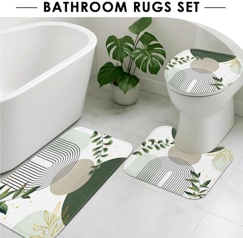 Bathroom Sets with Shower Curtain and Rugs, Set of 4, Boho Sage - Image 5