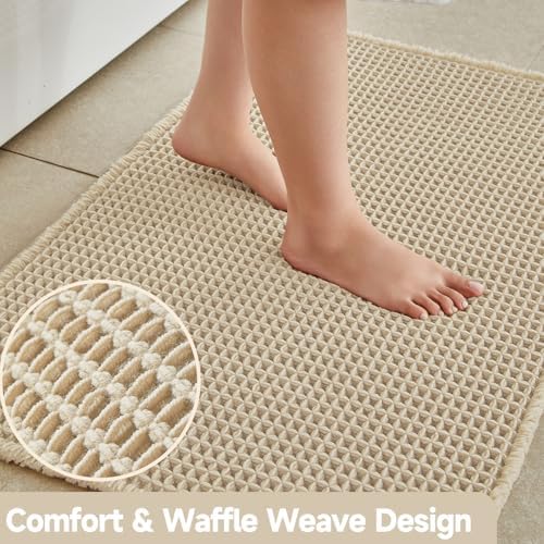 TYUU Waffle Bath Mat, Boho Bathroom Rugs Non Slip, 30x20 Pale Beige - Image 3