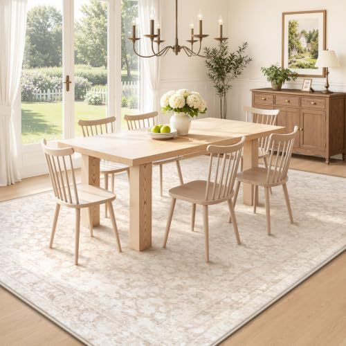 5x7 Area Rugs for Living Room: Boho Vintage Washable Rug Non-Slip Soft Stain Repellent Area Rugs Indoor Low-Pile Carpet for Bedroom Nursery Office Dining Room Playroom Farmhouse (Beige, 5'x7') - Image 4