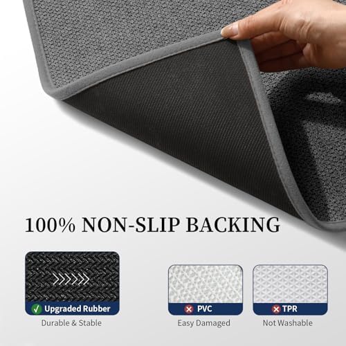 YIHOUSE Dark Gray Bathroom Rugs Sets 4 Piece, Quick Dry Thin Bath Mat with Toilet Rug, Non Slip Absorbent Machine Washable, Bath Runner Rugs for Bathtub Sink Home Decor - Image 5