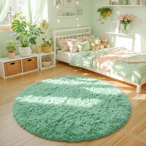 Amdrebio Sage Green Fluffy Round Circle Area Rug 5Ft for Bedroom Classroom - Image 3