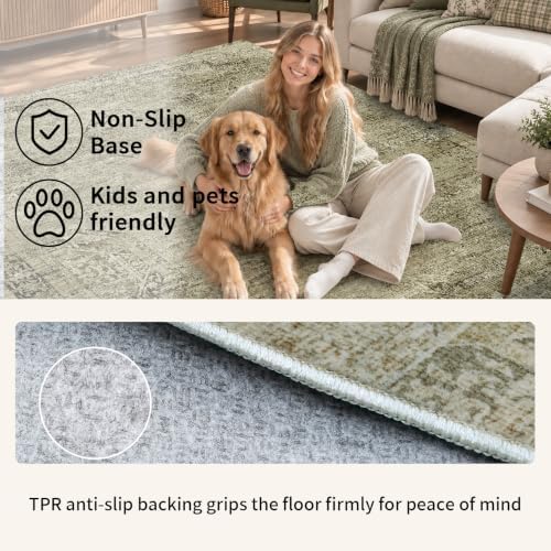 Area Rugs for Living Room Under Table 5x7 Washable Vintage Brown - Image 3