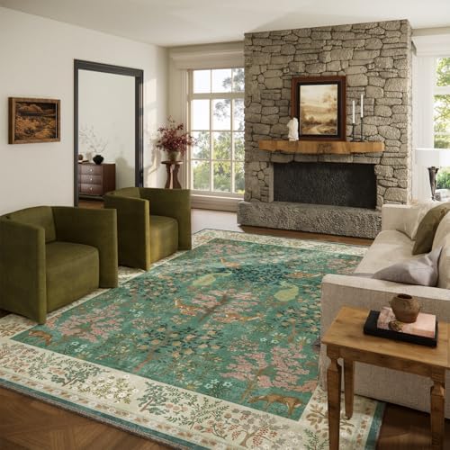 Washable Area Rugs for Living Room: 8x10 Bedroom Rug Vintage Area Rug Stain Resistant Non Slip Low Pile Lightweight Soft Carpets for Living Room Dining Room Kitchen Nursery Kids Room Farmhouse by palohom