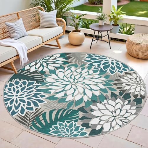 Arenarug Outdoor Rug Waterproof, Washable Patio Rug for Deck, 6x6, Teal - Image 3