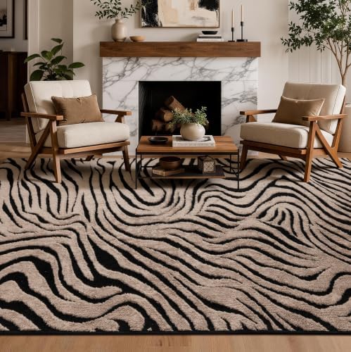 YIHOUSE Zebra Area Rugs 6x9: Taupe Abstract Washable Living Room Rug - Image 3
