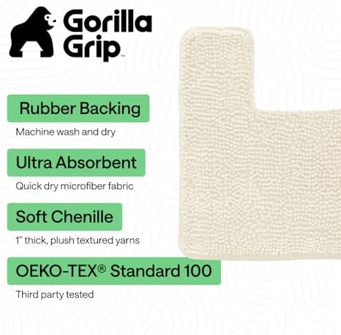GORILLA GRIP Bathroom Area Rug Sets 2 Piece, Soft Chenille, 30x20 Ivory - Image 3