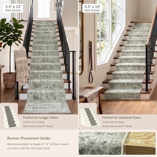 Morebes Vintage Long Runner Rug 2.5x12, Brown Distressed Non Slip Washable Hallway Runner, Soft Vintage Farmhouse Carpet Runner for Hallway 12ft Kitchen Entryway Laundry Room - Image 4