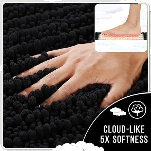 Yimobra Bathroom Runner Rug 55x24 Inch - Extra Long Non Slip Chenille Bath Mat, Soft & Absorbent, Machine Washable Shaggy Hallway Carpet for Vanity Tub Shower, Black Home Decor Accessories - Image 4