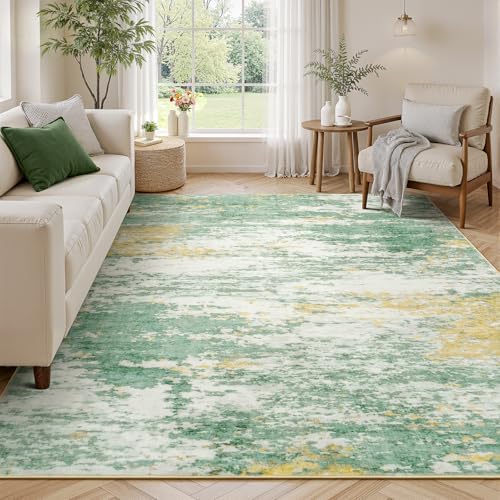 5x7 Area Rug for Living Room, Abstract Washable Non-Slip Rugs, Light Green by Lofus