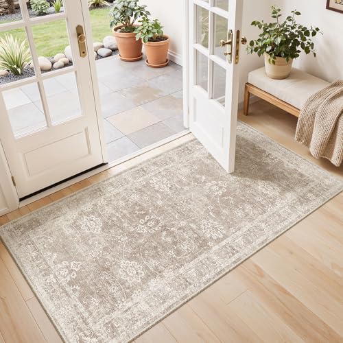 Madane 2x4 Washable Rugs for Entryway, Soft Neutral Throw Rug Brown/Sand by Madane