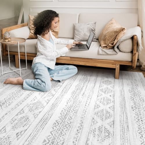 Tortania Area Rug Living Room Rugs - 10x14 Washable Large Soft Neutral Boho Moroccan Bohemian Farmhouse Rug Indoor Floor Carpet for Bedroom Under Dining Table Home Office Decor - Ivory Gray - Image 7
