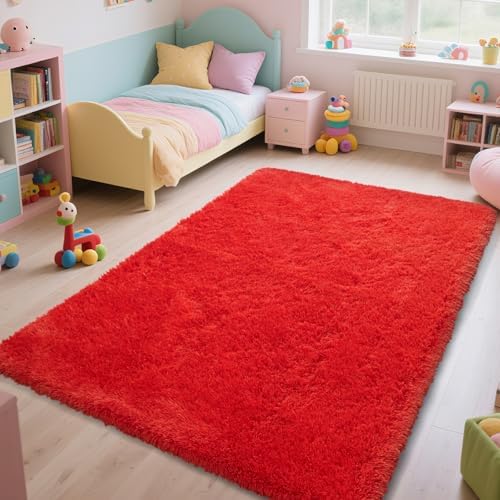 Red Shag Area Rugs for Bedroom Living Room,Ultra Soft Fluffy Christmas Area Rugs 5X8 for Dorm,Indoor Carpet Plush Rugs for Living Room Home Decor - Image 5