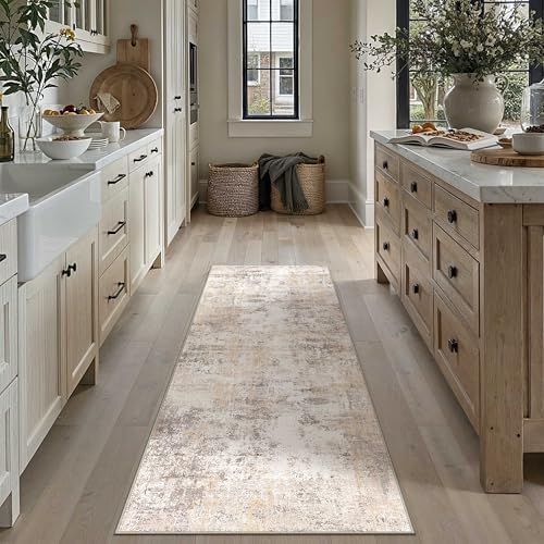 Washable Beige Grey Neutral Kitchen Runner Rug Set of 3 - Image 3
