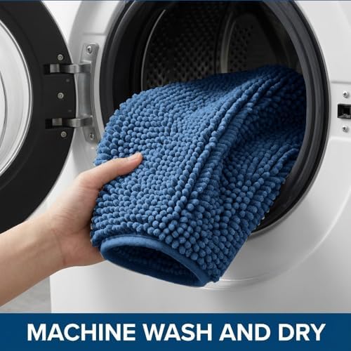 Bathroom Rugs Sets 2 Piece,Super Absorbent Chenille Bath Mats and U-Shaped Toilet Rug,Strong PVC Non Slip Backing,Microfiber Washable Dry Quickly Bath Mats for Bathroom(20"x32"+20"x20"U, Medium Blue) - Image 6