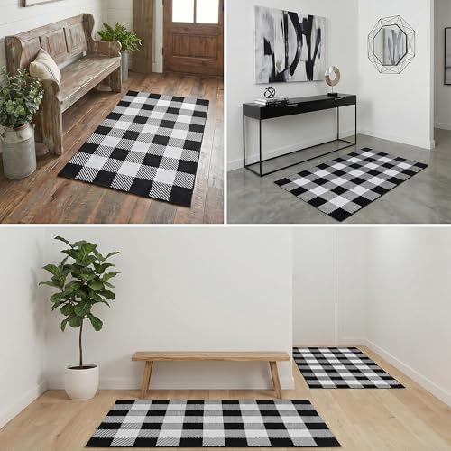 Black and White Buffalo Plaid Rug 4’x 6’, Halloween Door Mat, Washable Layering Rug for Front Door Entryway Porch Indoor Outdoor - Image 6