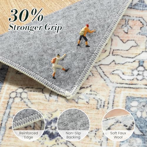 8x10 Area Rugs for Living Room, Boho Washable Rug Beige & Orange - Image 6