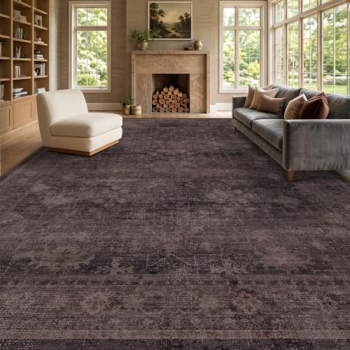 Boho 10x14 Dark Taupe Brown Large Area Rug for Living Room, Dining Room & Bedroom, Neutral Vintage Distressed Geometric Pattern, Easy to Clean, Slip-Resistant, Stain & Fade Resistant, Ultra Soft by Unknown