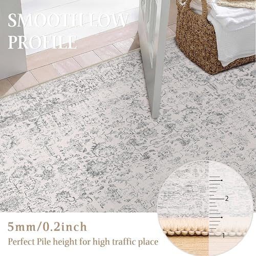 PureCozy Gray Round Area Rug 6ft Vintage Floral - Image 3