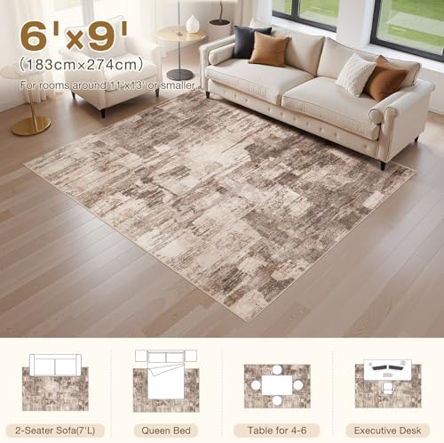 kakania Abstract 6x9 Area Rugs for Living Room: Washable Rugs Brown - Image 2