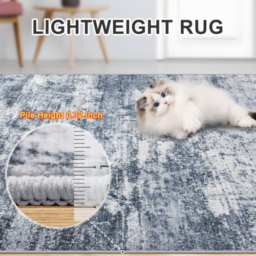 PLHXFR 10x12 Area Rug Living Room: Abstract Washable Carpet Grey Blue - Image 6