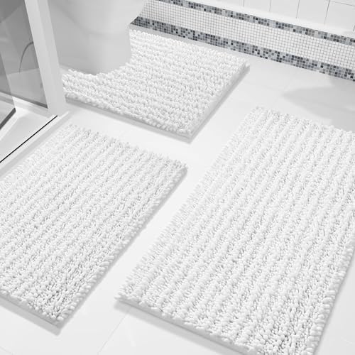 Yimobra Bathroom Rug Set 3 Piece, Super Water Absorbent Bath Mat Set, White by Yimobra
