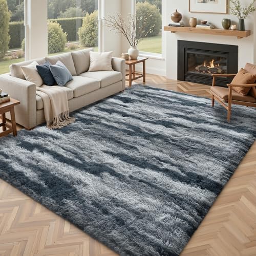 5x8 Ft Large Shag Plush Rugs for Living Room, Ultra Soft Fluffy Furry Area Rugs Non-Slip Carpet for Bedroom, Nursery, Kids Room,Dorm, Aesthetic Home Decor (Blue) by Lo%CC%80utiRootHome
