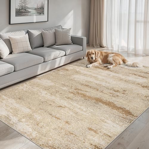 PLHXFR Area Rug Living Room: 5x7 Modern Abstract Washable Carpet Beige by PLHXFRSoftAreaRugs